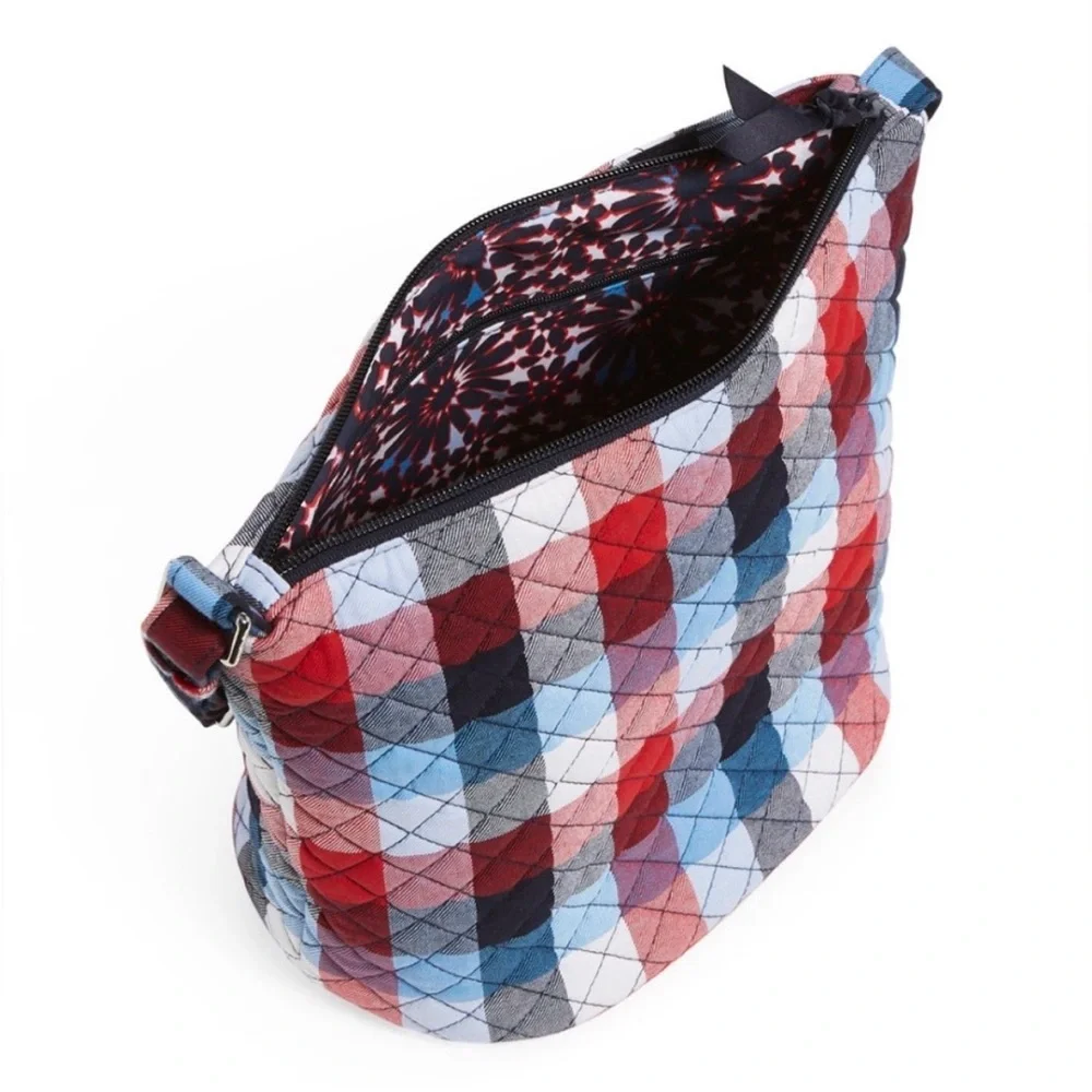 Vera Bradley Patriotic Plaid Bucket Crossbody Bag Quilted Adjustable Retired - Picture 2 of 12